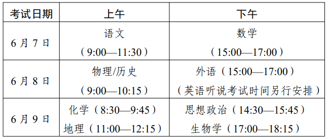 2024广东高考时间及各科目具体时间安排表